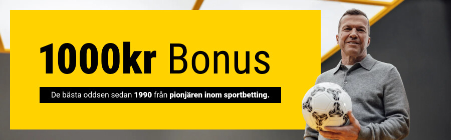 Registrera dig och säkra din 100% upp till 1.000kr nykundbonus för sportspel.